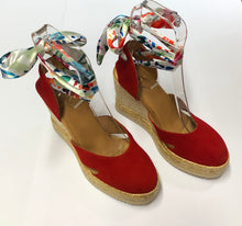 Carica l'immagine nel visualizzatore di Gallery, Espadrillas con zeppa alta in pelle scamosciata Rossa