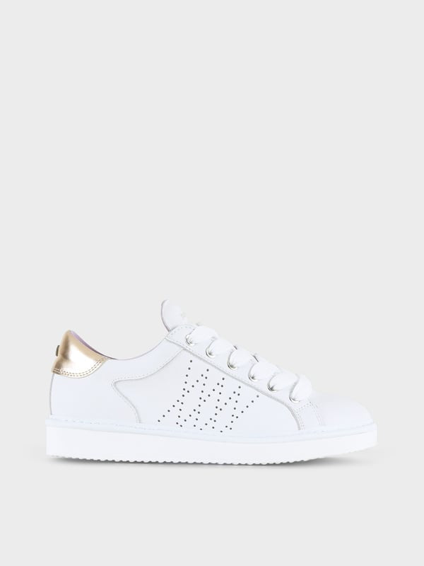 SCARPA ALLACCIATA P01 DONNA IN PELLE BIANCO-ORO