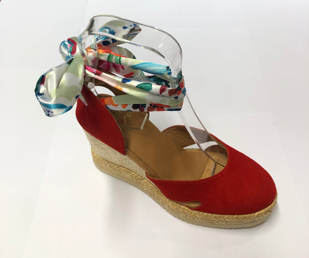 Espadrillas con zeppa alta in pelle scamosciata Rossa