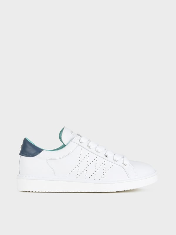 SCARPA ALLACCIATA P01 UOMO IN PELLE BIANCO-BLU